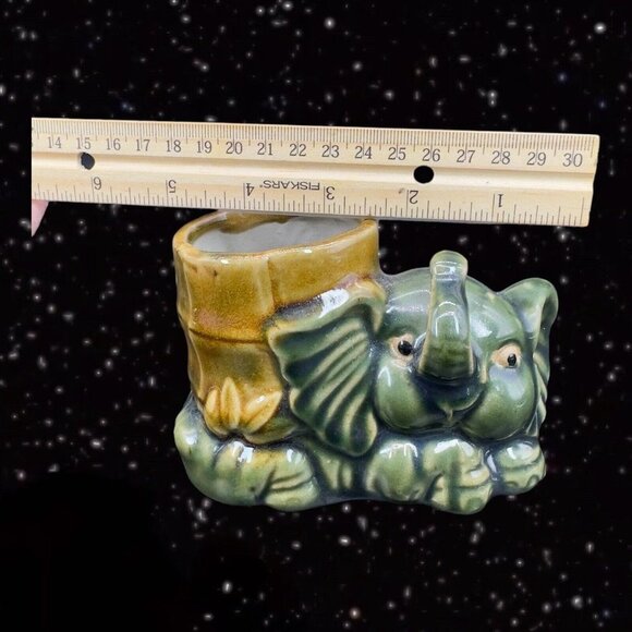 Majolica Ceramic Planter Vase With Figural Elephant Animal Vintage 5”W 3”T - Picture 5 of 12